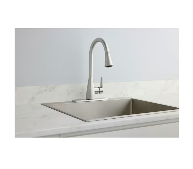 Project Source Ellesburg Stainless Steel Single Handle Deck-mount Pull down with Sprayer (Includes Deck Plate)