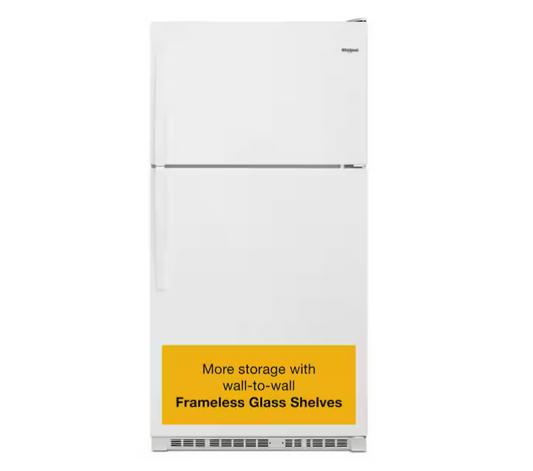Whirlpool 33 in. 20.5 cu. ft. Wide Top Freezer Refrigerator in White with Frameless Glass Shelves