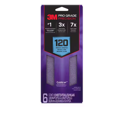 3M Pro Grade Precision 3.7 in. x 11 in. Medium 120-Grit Sheet Sandpaper (6-Pack)