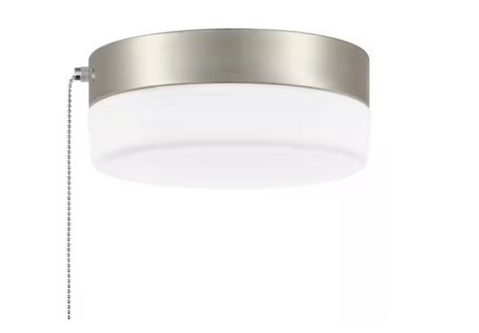 Hampton Bay Hanafin 9 in. Light Brushed Nickel Integrated LED Ceiling Flush Mount w/ Glass Shade and Pull Chain, Soft White (3000K)