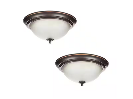 13 in. 2-Light Oil Rubbed Bronze Flush Mount (2-Pack)