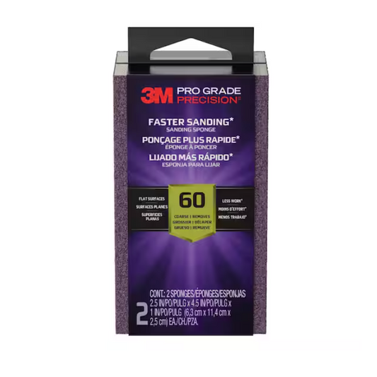 3M Pro Grade Precision 2.5 in. x 4.5 in. x 1 in. 60-Grit Coarse Block Sanding Sponge (2-Pack)