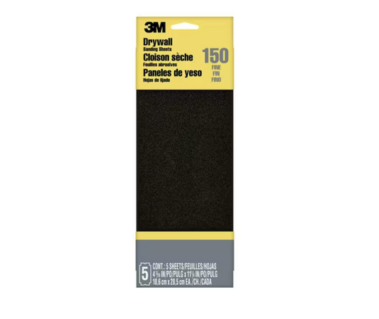 3M 4-3/16 in. x 11-1/4 in. 150 Fine Grit Drywall Sanding Sheets (5-Pack)