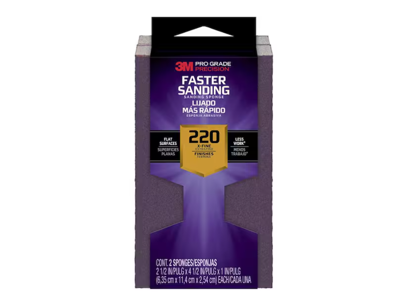 3M Pro Grade Precision 2 1/2 in. x 4-1/2 in. x 1 in. 220-Grit Extra Fine Block Sanding Sponge (2-Pack)