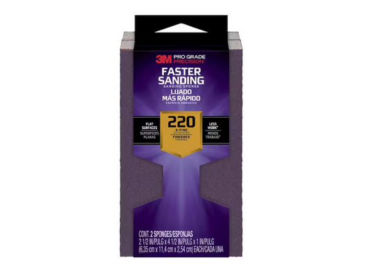 3M Pro Grade Precision 2 1/2 in. x 4-1/2 in. x 1 in. 220-Grit Extra Fine Block Sanding Sponge (2-Pack)