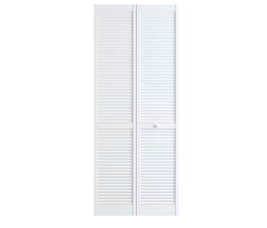 Veranda 30 in. x 80 in. Louver/Louver Solid Core White Painted Pine Wood Bifold Door with Hardware
