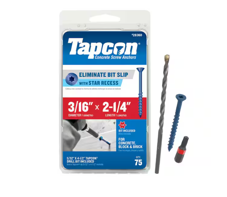 Tapcon 3/16 in. x 2-1/4 in. Star Flat-Head Concrete Anchors (75-Piece)