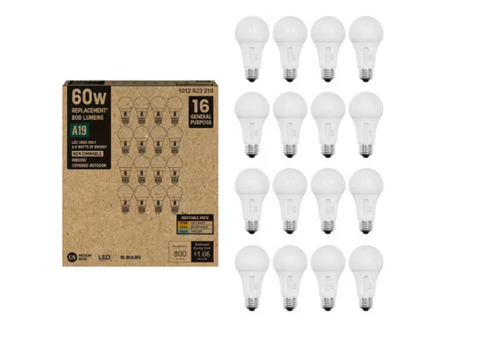 PRIVATE BRAND UNBRANDED 60-Watt Equivalent A19 Non-Dimmable CEC LED Light Bulb with Selectable Color Temperature (16-Pack)