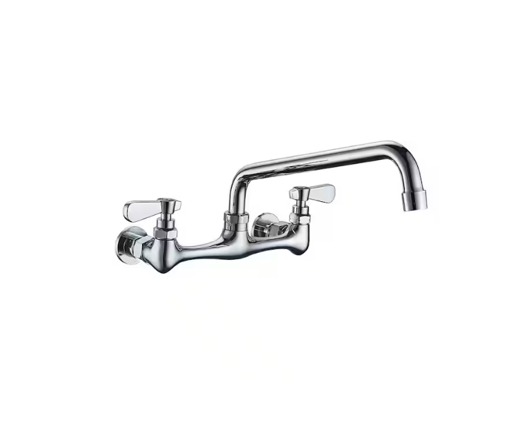 BWE 2-Handle Wall Mount Kitchen Faucet With 8 Inch Swivel Spout 8" Center In Polished Chrome