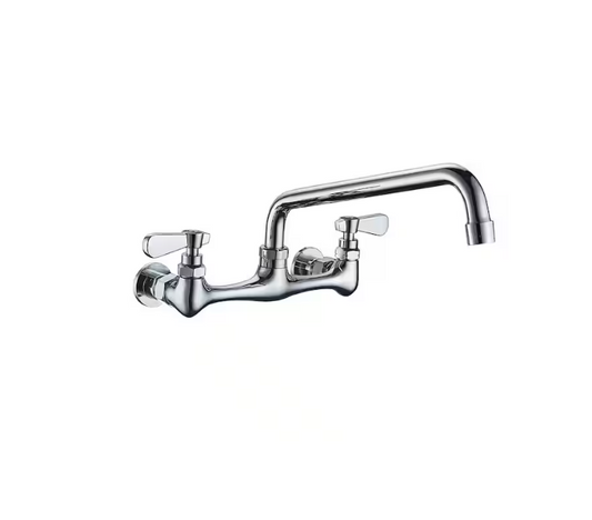 BWE 2-Handle Wall Mount Kitchen Faucet With 8 Inch Swivel Spout 8" Center In Polished Chrome