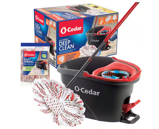 O-Cedar EasyWring Deep Clean Microfiber Spin Mop w/ Bucket System, 1 Machine Washable Mop Head Refill (The Home Depot Exclusive)