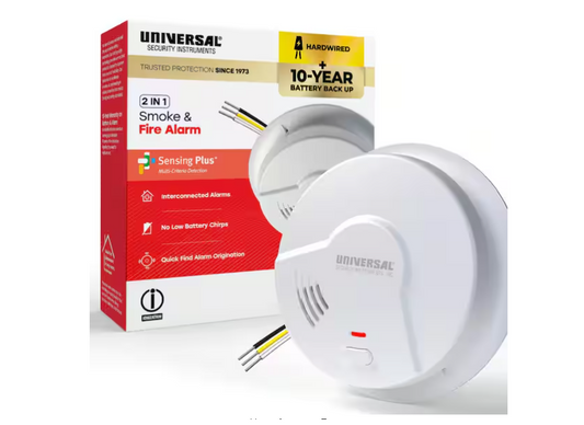 Universal Security Instruments Hardwired and 10-Year Battery Backup Smoke Detector with Ionization Sensor