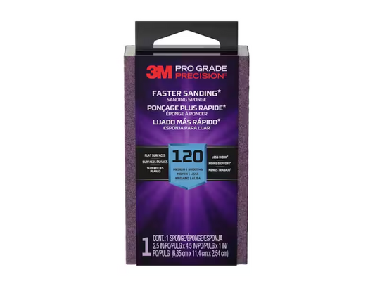 3M Pro Grade Precision 2 1/2 in. x 4-1/2 in. x 1 in. 120-Grit Medium Block Sanding Sponge (1-Pack)