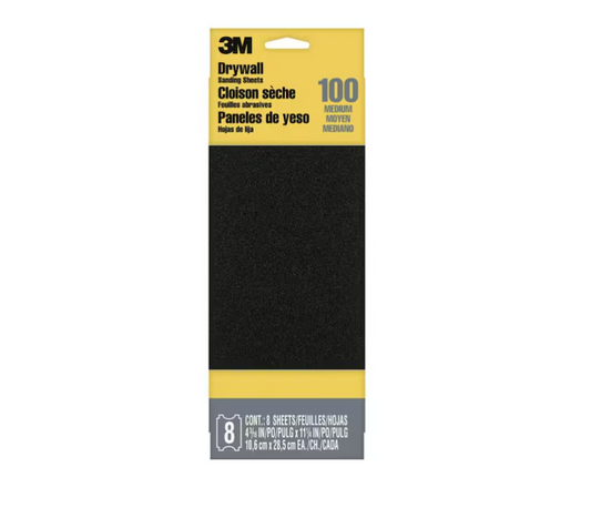 3M Drywall Sanding Sheets 4 3/16 in. x 11 1/4 in. 100 grit, Medium (8-Pack)