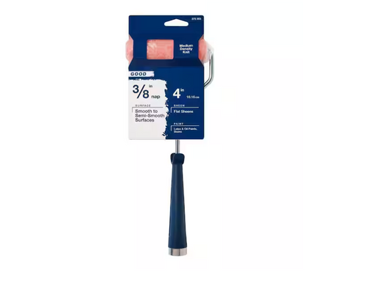 PRIVATE BRAND UNBRANDED Good 4 in. x 3/8 in. Medium-Density Knit Paint Roller Cover with Frame