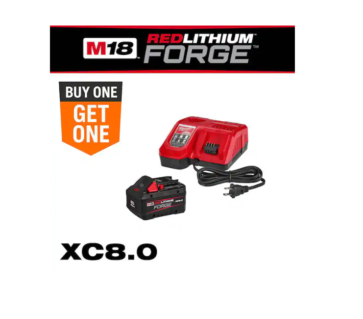 Milwaukee M18 18-Volt Lithium-Ion REDLITHIUM FORGE Starter Kit with 8.0Ah Battery and Rapid Charger