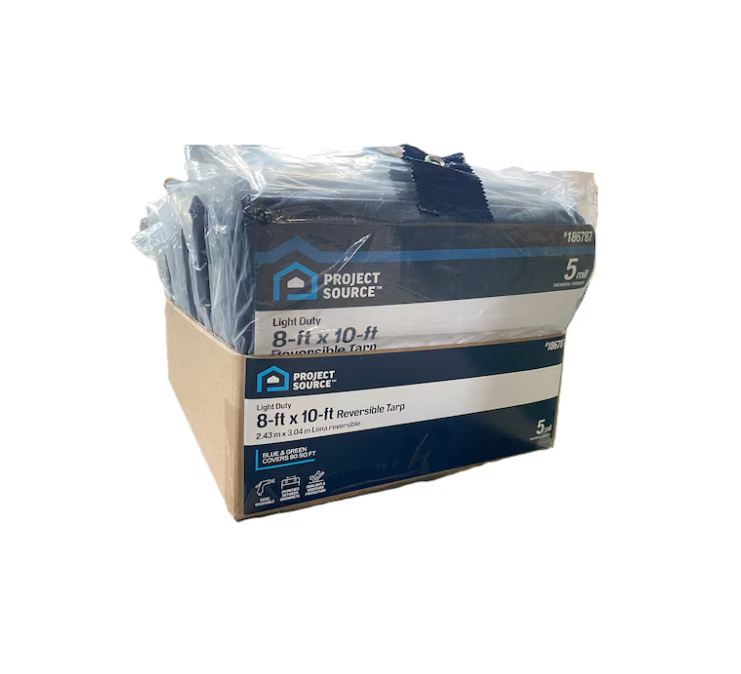 Project Source 8-ft x 10-ft Blue Waterproof Standard Polyethylene 5-mil Tarp