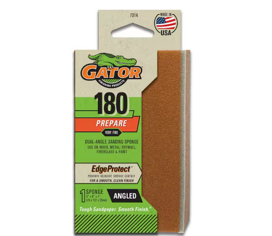 Gator Edge Protect 3 in. x 5 in. x 1 in. Medium 180-Grit Angled Sanding Sponge