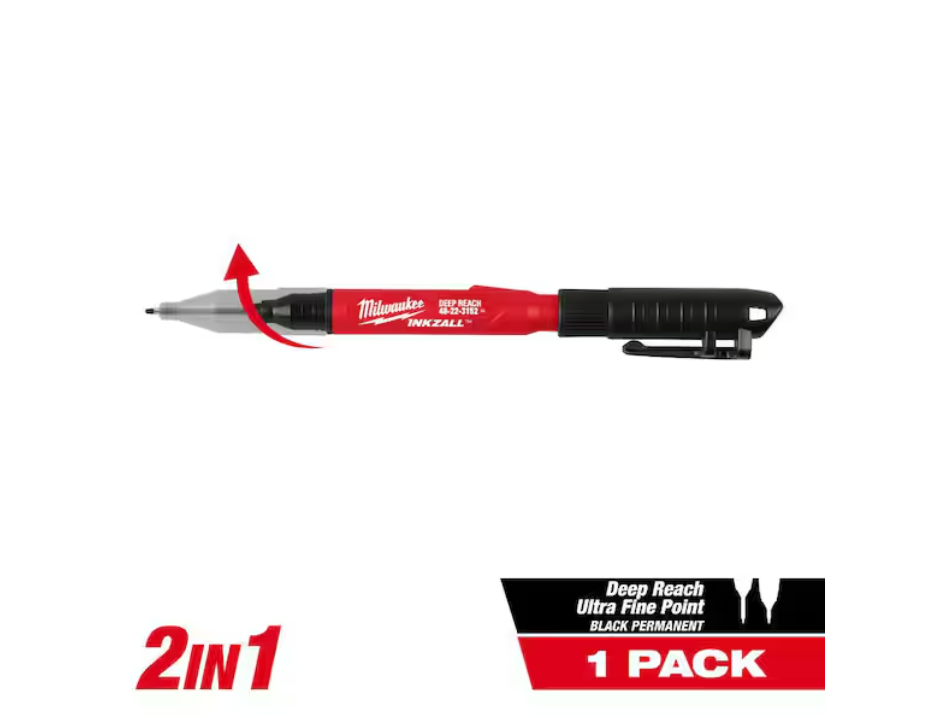 Milwaukee INKZALL 2-in-1 Deep Reach Ultra Fine Point Black Jobsite Permanent Marker