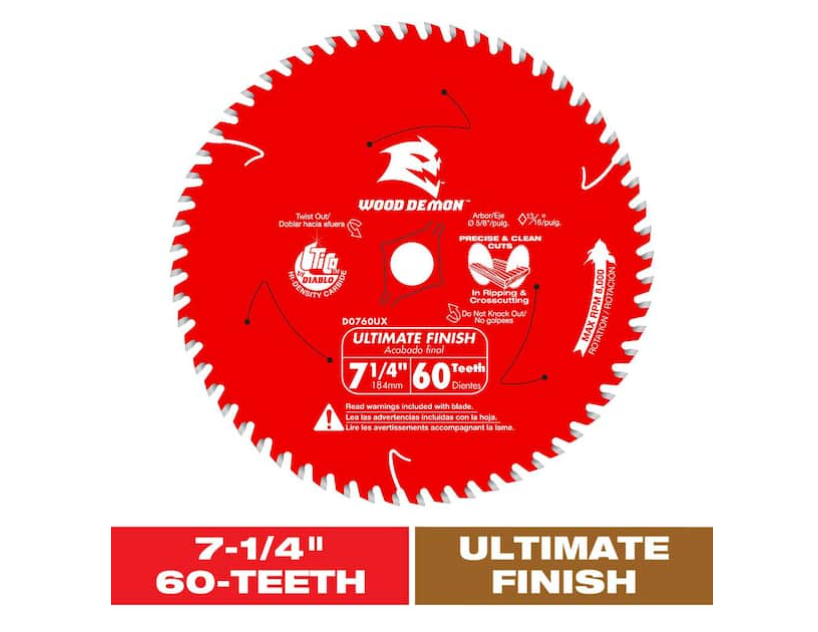 DIABLO 7-1/4 in. x 60-Teeth Wood Demo Ultimate Finish Carbide Circular Saw Blade for Wood