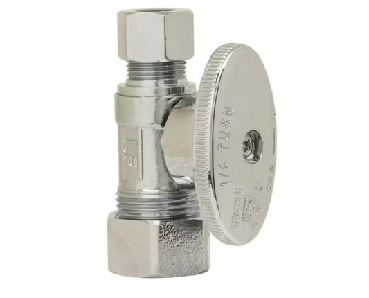 Plumbshop 1/2 in. Nominal Compression Inlet x 3/8 in. Compression Outlet 1/4 in. Brass Turn Straight Valve