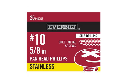 Everbilt #10 x 5/8 in. Phillips Pan Head Stainless Steel Sheet Metal Screw (25-Pack)