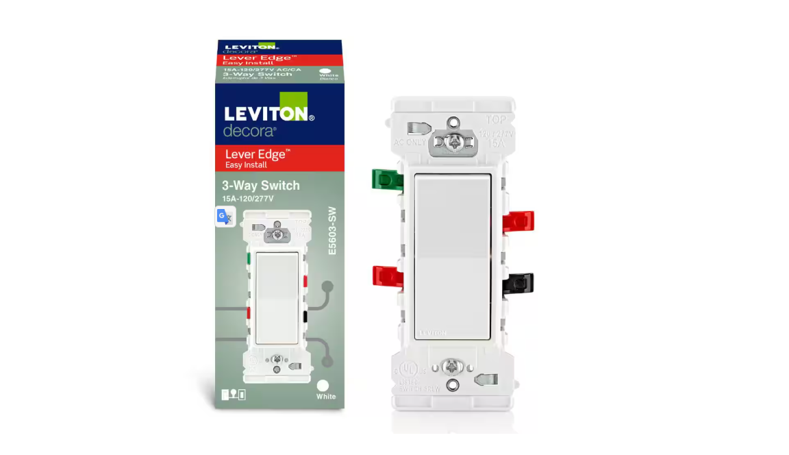 Leviton Decora Lever Edge 15 Amp 120/277 Volt 3-Way Switch, White (1-Pack) E5603-SW