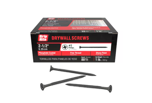 Grip-Rite #8 x 2-1/2 in. #2 Phillips Bugle Head Fine Thread Drywall Screws 1 lb. Box