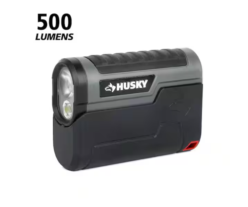Husky 500-Lumen Compact Rechargeable Flashlight with Holster Base
