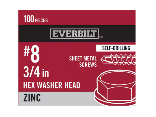 Everbilt #8 x 3/4 in. Zinc Plated Hex Head Sheet Metal Screw (100-Pack)