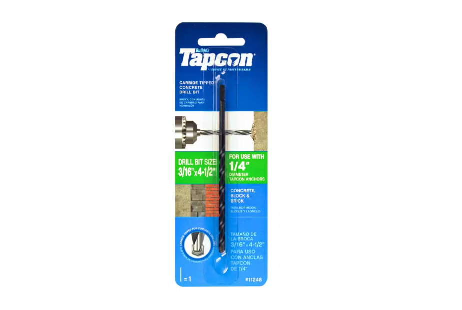 Tapcon 3/16 in. x 4-1/2 in. Steel Carbide Tip Smooth Shank Masonry Drill Bit (1-Piece)