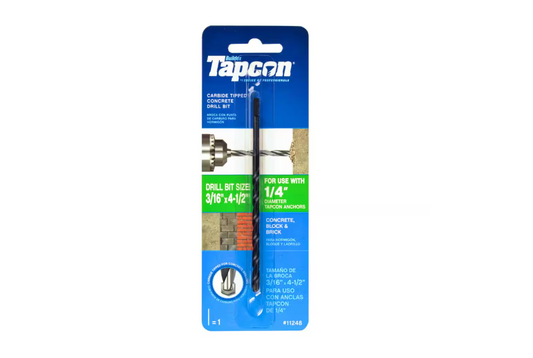 Tapcon 3/16 in. x 4-1/2 in. Steel Carbide Tip Smooth Shank Masonry Drill Bit (1-Piece)