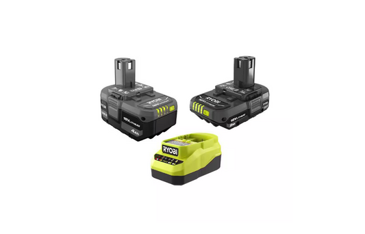 RYOBI ONE+ 18V Lithium-Ion Starter Kit with 2.0 Ah Battery, 4.0 Ah Battery, and Charger
