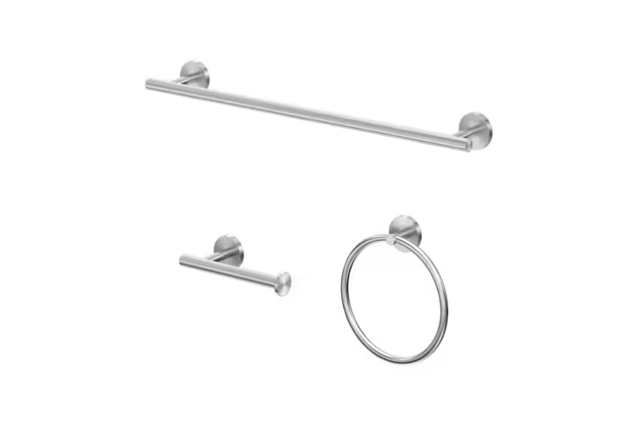 Gatco Level 3-Pieces Bath Hardware Set with 18 in. Towel Bar, Toilet Paper Holder and Towel Ring in Brushed Nickel