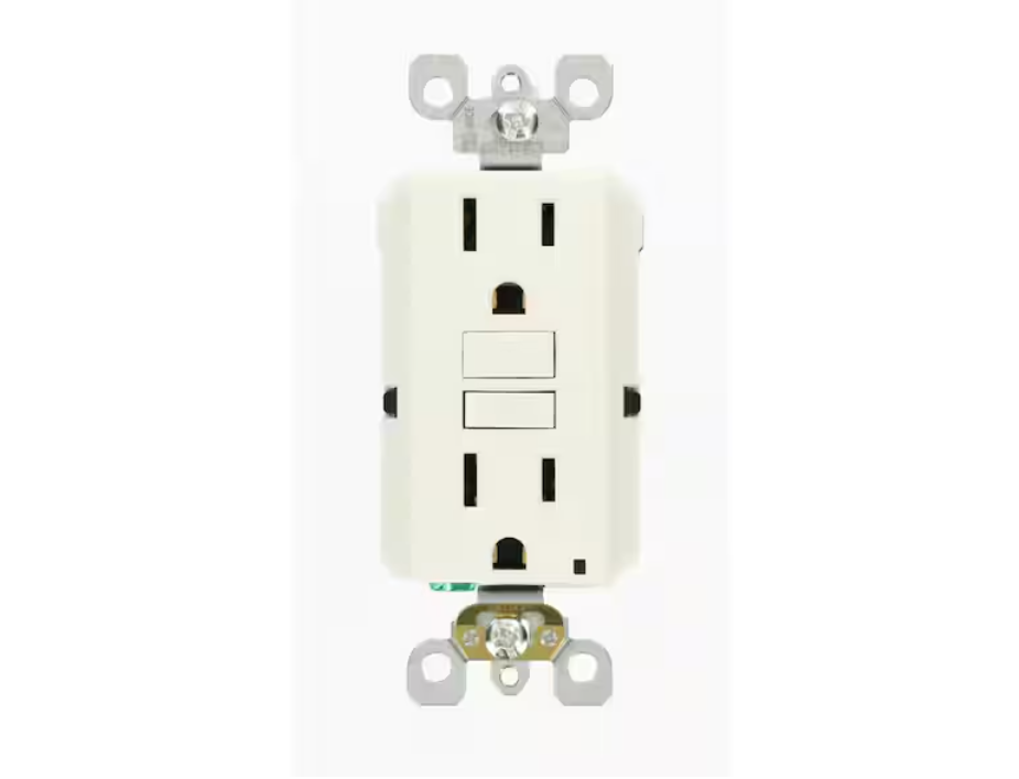Leviton 15 Amp Self-Test SmartlockPro Slim Duplex GFCI Outlet, White GFNT1-KW