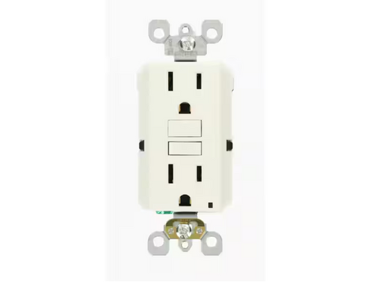 Leviton 15 Amp Self-Test SmartlockPro Slim Duplex GFCI Outlet, White GFNT1-KW