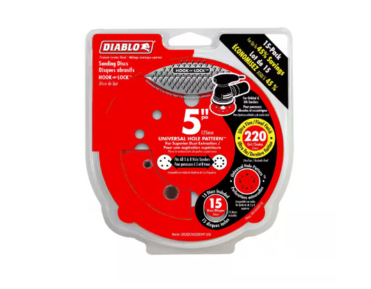 DIABLO 5 in. 220-Grit Hook and Lock ROS Sanding Discs