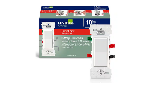 Leviton Decora Lever Edge 15 Amp 120/277 Volt 3-Way Switch, White (10-Pack) E5603-MW