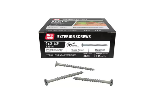 Grip-Rite #9 x 2-1/2 in. #2 Phillips Bugle Head Coarse Thread Sharp Point Coated Exterior Wood Screws 1 lb. Box