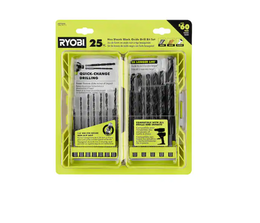 RYOBI Black Oxide Hex Shank Twist Drill Bit Set (25-Piece)