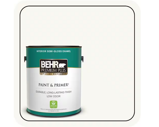 BEHR PREMIUM PLUS 1 gal. Ultra Pure White Semi-Gloss Enamel Low Odor Interior Paint & Primer