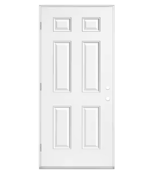 Masonite 36 in. x 80 in. Premium 6 Panel Right-Hand Outswing Primed Impact Steel Prehung Front Exterior Door No Brickmold