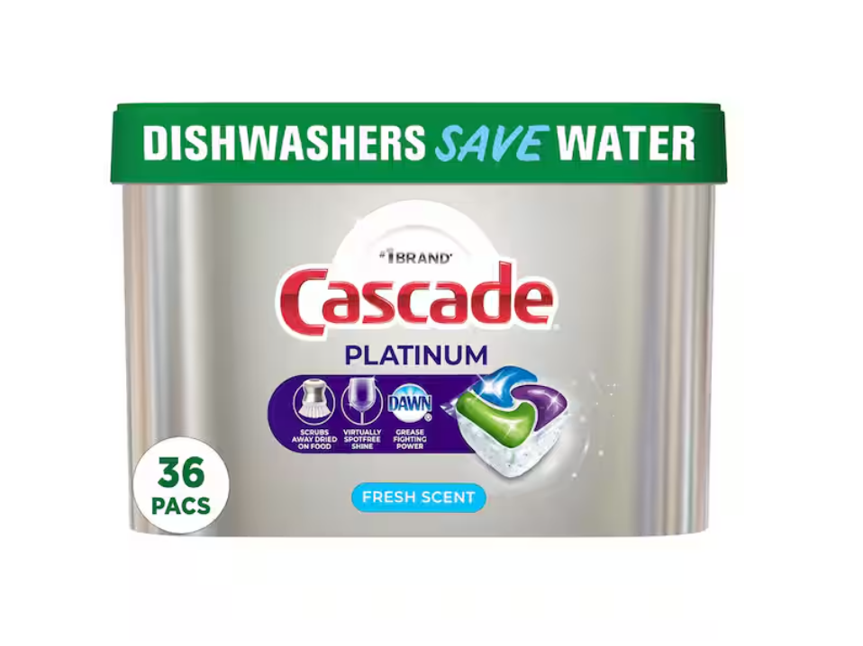 Cascade Platinum Dishwasher Pods, ActionPacs Dishwasher Detergent, Fresh Scent (36- Count)