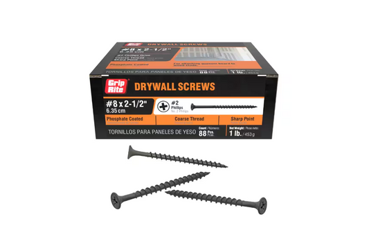 Grip-Rite #8 x 2-1/2 in. #2 Phillips Bugle Head Coarse Thread Drywall Screws 1 lb. Box