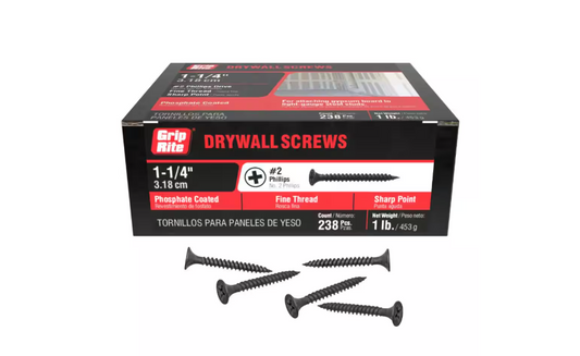 Grip-Rite #6 x 1-1/4 in. #2 Phillips Bugle Head Fine Thread Drywall Screws 1 lb. Box