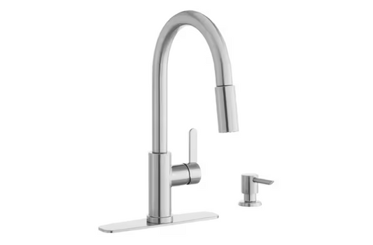 Glacier Bay Paulina Single Handle Pull-Down Sprayer Kitchen Faucet with TurboSpray, FastMount and Soap Dispenser in Stainless Steel