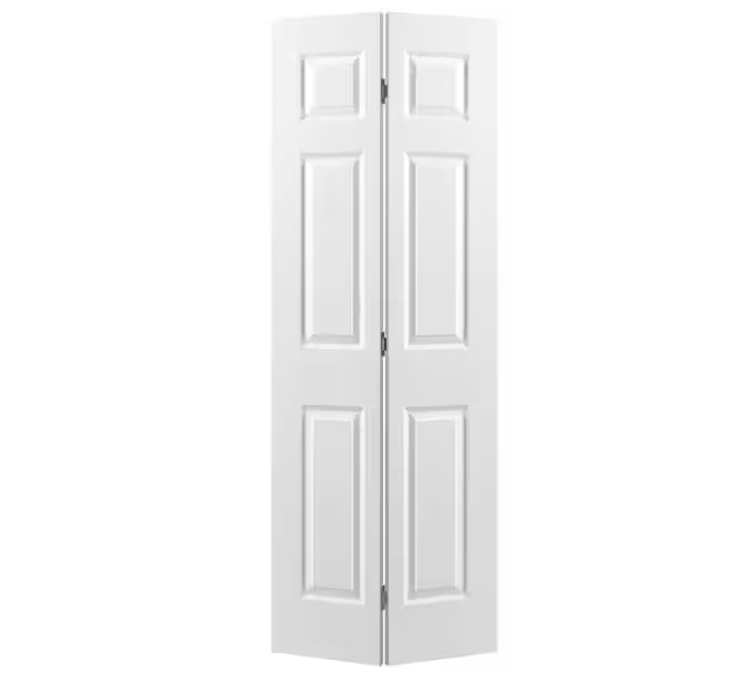 Masonite 30 in. x 80 in. 6 Panel Textured Primed Hollow Core Composite Bi-fold Interior Door