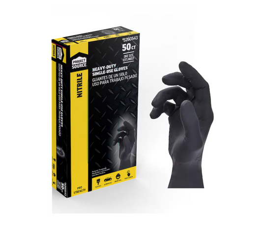 Project Source Heavy Duty One size fits all 50 -Count Textured -Grip Food Grade Nitrile Disposable cleaning gloves 25 -Pairs