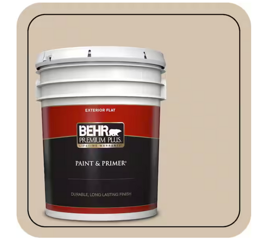 BEHR PREMIUM PLUS 5 gal. #N300-3 Casual Khaki Flat Exterior Paint & Primer