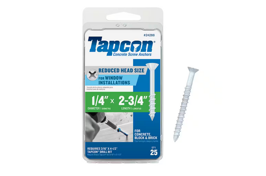 Tapcon 1/4 in. x 2-3/4 in. White Ultrashield Phillips Flat-Head Concrete Anchors (25-Piece)